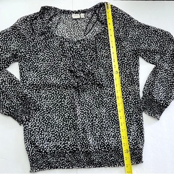 ESPRIT  Blouse Top Black White Polka Dots Semi Sheer Ruffle Long Sleeves Size XS - Picture 12 of 14